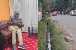 Collage photo of MP John Kaguchia and alleged armed men outside RMS studios.